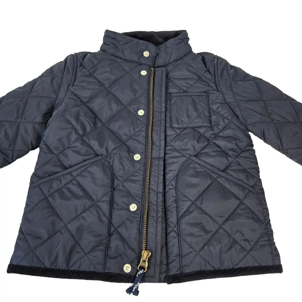 Crewcuts Boy’s Quilted Field Jacket Midnight Navy Blue with Corduroy Trim Size 2